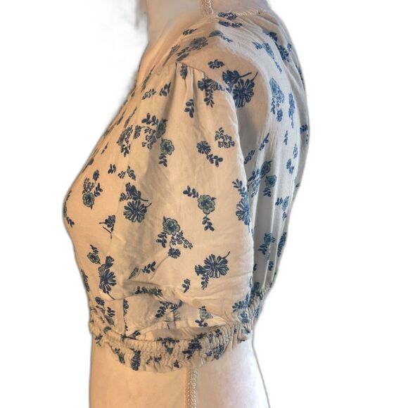 Forever 21 Womens Floral Milkmaid Cropped Top Sz S Cottage Feminine Prairie - Picture 10 of 11